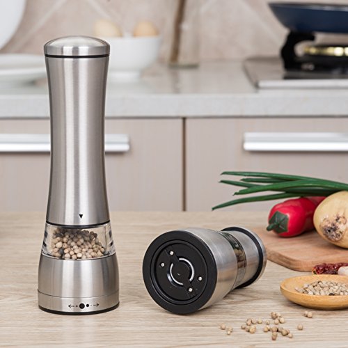 paracity Elektrische Pfeffermühle 2 Stück elektronische Edelstahl Pfeffermühle Salz und Pfeffer Mills Shaker mit einstellbarer Keramik-Grobheit Grinder, batteriebetrieben Grinder - 4