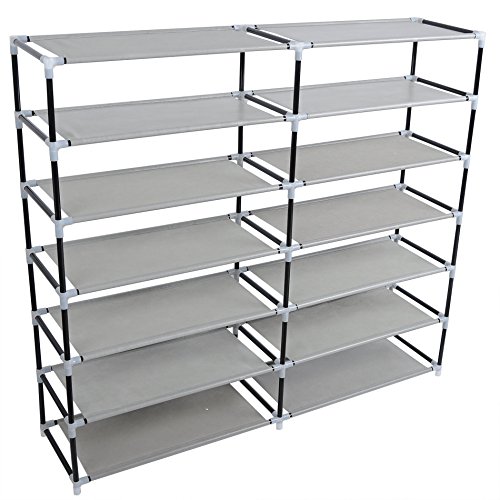 WOLTU® #172 Schuhschrank Stoff , XXL 2×7 Ebene Schuhregal Faltschrank Schuhständer, Staubdichtes Stoffschuhschrank Stoffschrank Schuhe, Grau , 30x119x107 cm - 5