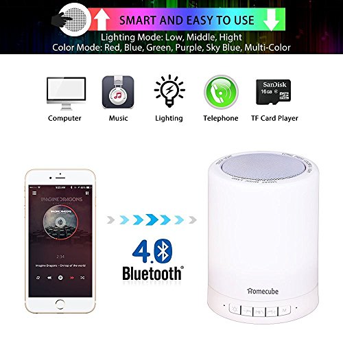 KOBWA Bluetooth Music Box Lautsprecher LED Nacht Lampe mit Schalter Berühren Behandeln Einstellbare Helligkeit Unterstützt TF-Karte LED Touch Sensor Tischlampe Farbwechsel Lampe - 5