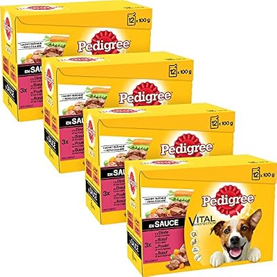 Pedigree Set de 4 x 12 Sachets Fraîcheur aux Viandes en Sauce pour Chien 100 g