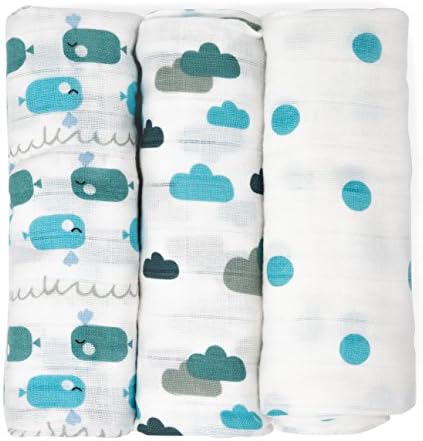 emma & noah Muslin Squares, 3 Pack, 100% Cotton, 80 cm x 80 cm, Silky Soft Baby Muslins Also Ideal As Baby Shower Gift, Nursing Cover, Burp Cloth, Muslin Baby Blanket, Swaddle Blanket