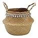 Produktbild Jeteven Natur Seegras Korb faltbar Pflanzkorb mit Quaste rund Wäschekorb Aufbewahrungskorb weide Blume Pflanzkübel für Haus und Garten klein (23X25CM)
