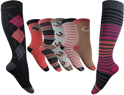 7 Pairs of Bamboo Equestrian Horse Riding Socks 5 x Crew &amp; 2 x Long Riding 5 Styles (Orange)