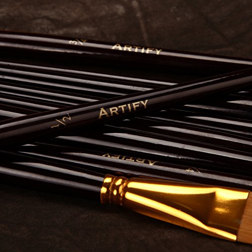 Artify 15 teiliges Pinsel-Set perfekt für Acryl Ölmalerei Aquarell Gouache und Gesichtsmalerei| Langstiel Künstlerpinsel mit Verstautasche| Aufklappbarer Stand| für Student oder Künstlerstufe - 5
