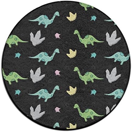 Yo Ou Round Area Rug Dinosaurs Pattern Soft Non-Slip Runner Floor Rug Front Door Mat Inside Outside Mat Rug Pads