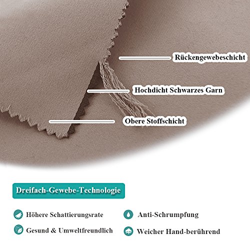 Blickdichte Vorhänge Isolierte Vorhänge – PONYDANCE 2 Stücke Verdunkelungsvorhänge mit Stangendurchzug,Einfacher und Moderner Stil für Schlaf und Wohnzimmer, 160 cm x 132 cm (H x B), Khaki - 4