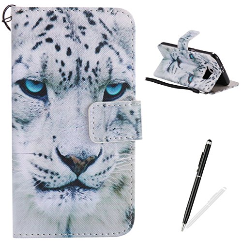 Feeltech Samsung Galaxy S6 Hülle PU-Leder und Brieftasche Bunte Muster Fall mit Magnetverschluss, Hybrid-Kickstand mit Stand-Funktion, schlagen Sie schützende weiche TPU Stoßstangenabdeckung und Kreditkartenhalter für Samsung Galaxy S6 Handgelenk Bügel-Buch-Art-Geldbeutel-Tasche mit 2 In 1 Berühren Sie Stift - White leopard