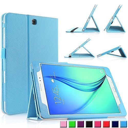 Infiland Samsung Galaxy Tab A 9.7 Hülle Case -Slim Fit Folio PU-lederne dünne Kunstleder Schutzhülle Cover Tasche für Samsung Galaxy Tab A 9.7 T550N/ T555N 24,6 cm (9,7 Zoll) WiFi/LTE Tablet-PC (mit Auto Schlaf / Wach Funktion)(Hellblau)