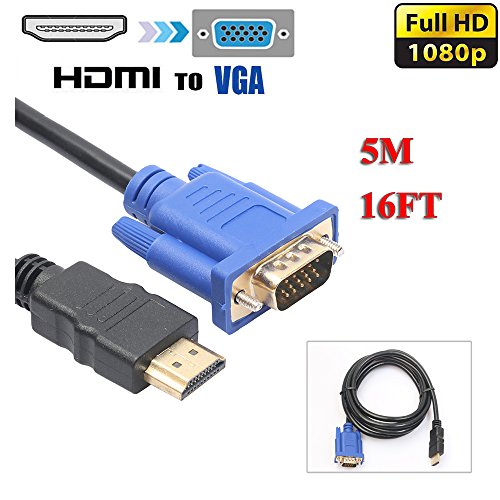 ULTNICE 5M HDMI or mâle à VGA HD-15 mâle 15Pin Câble adaptateur 1080P (sans puce intégrée)