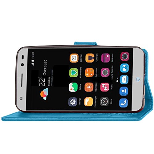 ZTE Blade V7 Lite Funda  SATURCASE Lucky Clover Cuero De La PU Magn  tico Capirotazo Billetera Apoyo Bumper Protector Funda Carcasa Case Para ZTE Blade V7 Lite  Azul 