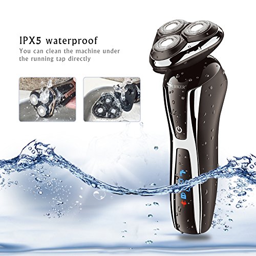 SURKER RSCW-9588 Wet & Dry Rotary 3-D Schwimmkopf, 3 in 1 Rasier- und Trimmset, GS oder UL Adapter mit USB Connect Ganzkörper IPX5 Wasserdichte Rasierer, Niedrige Geräusche Wiederaufladbare Haare Timmer, Nasen- / Ohr Haarschneider, Rasierer mit Deluxe Travel Beutel Schwarz - 6