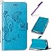 Produktbild EMAXELERS iPod Touch 5 / 5G Hülle Flip Schale Brieftasche Standfunktion und Karte Halter Etui Kartenfächer Wallet Tasche Etui für iPod Touch 6 / 6G,Sky Blue Big Butterfly