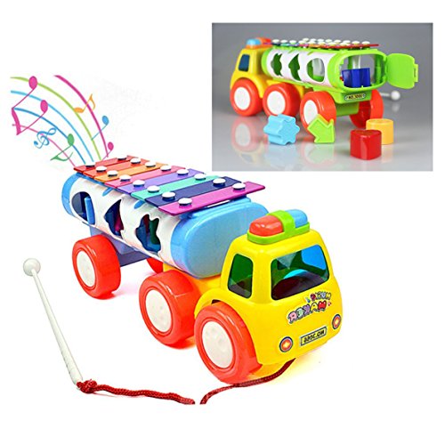 Itian 3 in 1 Kinder Traktor Kunststoff-Spielzeug-Xylophon mit Musik Form Sorter (Blau / Grün Farbe gelegentlich)