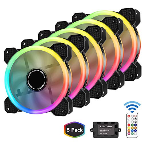 EZDIY-FAB Ventilateur RGB LED 120mm,Refroidisseur CPU,avec télécommande RF-5 Pack