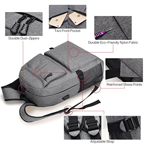 Rucksack Herren Damen Schulrucksack Rucks  cke Wasserfeste Schul-Reise Tasche mit USB Ladestation  Grau 
