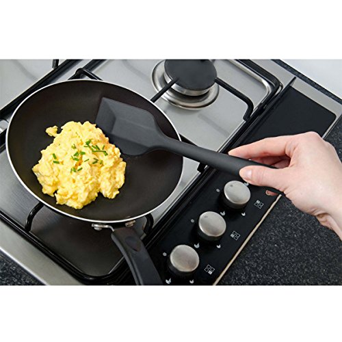 Silikon Teigschaber Küchenhelfer Set – Kleine Mixer Flexiblen Silikonschaber Backpinsel Topfset Kochbesteck – Küchengeräte Schmal Teigspachtel Backzubehör – mit stabilem Edelstahlkern zum Kuchen Backen und Mixen, Einteilig, 28cm in Schwarz - 4