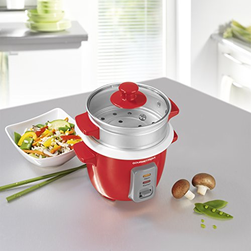 GOURMETmaxx Reiskocher mit Dampfgaraufsatz 400 ml 200 W in Rot - 5