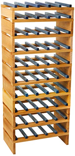 Expovinalia ex2750 - Stackable Wine Rack for 50 Bottles, Wooden, Pine and Blue