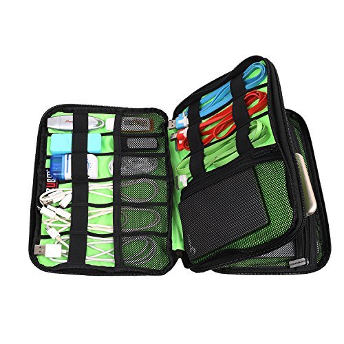 BUBM Universale Reisetasche Organiser Praktische Handtasche mit Doppelschicht für Elektronisches Zubehör/Ladegrät (Mittel, Schwarz) - 7