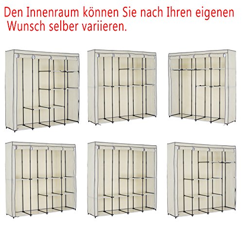 WOLTU® SS5024cm-1-a XXXL Kleiderschrank Stoff , Campingschrank Garderobenschrank Faltschrank , Stoffkleiderschrank Mit 2 Hakenstange , 174x46x169 cm (Creme) - 2