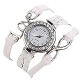 Minetom Vintage Leder Ketten Liebe Unendlichkeit Quarz Armbanduhr Lederarmband Uhr Top Watch Weiß