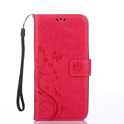 Samsung Galaxy A5 ( 2017 ) Hülle, Samsung Galaxy A5 ( 2017 ) Schutzhülle, Alfort 3 in 1 Lederhülle Fashion Design Premium PU Leder Hohe Qualität Tasche Case Cover Kasten Abdeckung Wallet für Samsung Galaxy A5 ( 2017 ) 5.2″ Smartphone Funktion Standfunktion Unterstützte Telefone und Magnetverschluss mit Schmetterling ( Rote ) + Alfort Schwarz Stylus Pen - 2