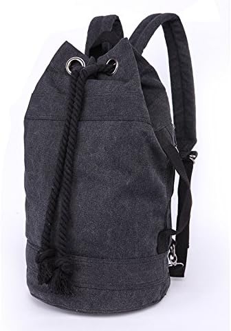 Cotton Canvas Drawstring Cylinder Outdoor Sports Backpack Backpack 25 cm * 25 cm * 41 cm, black