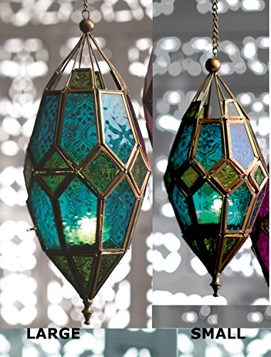 Authentic Moroccan Tonal Glass Hanging Lantern Tealight Holder (Small Green) by SupremeBuy - 2