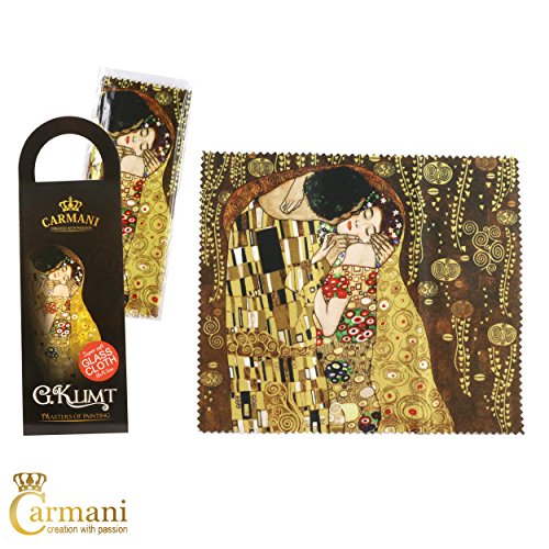 Preisvergleich Produktbild CARMANI - Brillen-Mikrofaser-Reinigungstuch für Brillen, Kameraobjektiv, Handys, CD / DVD, Computer, Tabletten, Laptops, Teleskop und LCD-Bildschirme mit Gustav Klimt "Der Kuss"