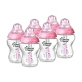 Tommee Tippee Closer to Nature 260 ml/9fl oz Decorated Feeding Bottles - Pink, Pack of 6