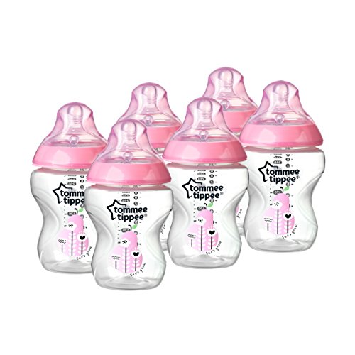 Tommee Tippee Closer to Nature 260 ml/9fl oz Decorated Feeding Bottles (Pink/6-pack)