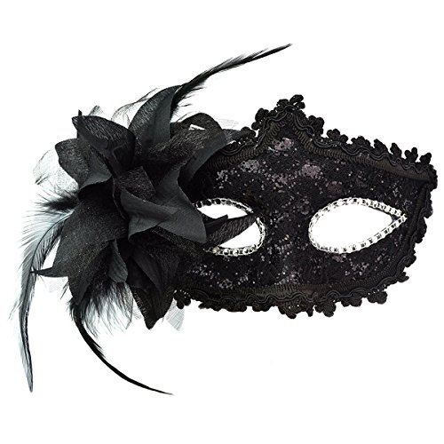 SUMERSHA Spitze mit Strass Liles venezianischer Maske Maskerade-Halloween-Kostüm (Schwarz)