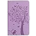 Produktbild Samsung Galaxy Tab A 10.1 hülle, Billionn® Cover echte Qualität Bäume Schmetterlinge Katzen Geprägte Muster vorne Buckle-Schlag-Leder-Mappen-Kasten mit 4-Karten-Slots und bequeme Standplatz-Funktion für Samsung Galaxy Tab A 10.1 Inch SM-T580 / SM-T585 (Helles Lila)