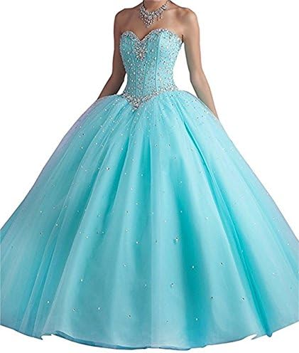 ANJURUISI Women's Sweetheart Organza Ball Gown Prom Quinceanera Dresses Aqua Blue-UK8