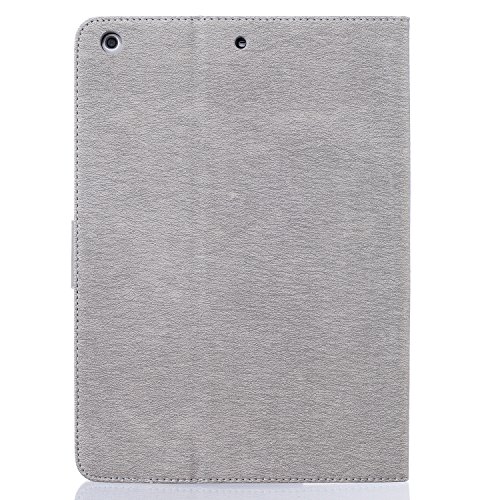 iPad Air Hülle, Deenor Stilvoll 3D Drucken Feather und Vögel Serie Brieftasche Tasche PU Leder Flip Protective Stand Tasche Schutzhülle Hülle für Apple iPad Air (2013 Version).[Feather-Grey] - 3