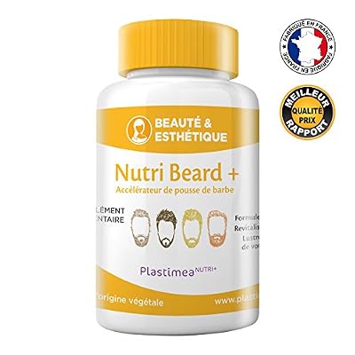 Plastimea NUTRI BEARD+ !! 1ER ACCELERATEUR DE POUSSE DE BARBE FRANÇAIS !! FORMULE UNIQUE ET DOSAGE OPTIMAL POUR 100% EFFICACITE * Ingrédients 100% naturels * 90 gélules d'origine végétale