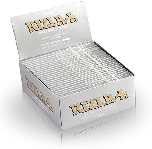 NEW FULL BOX OF 50 BOOKLETS SILVER RIZLA KING SIZE SLIM ROLLING CIGARETTE PAPERS (SILVER)