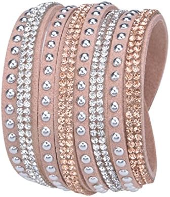 Slake Style Crystal encrusted Layered Rhinestone Rivet Wrap Bracelet - Champagne