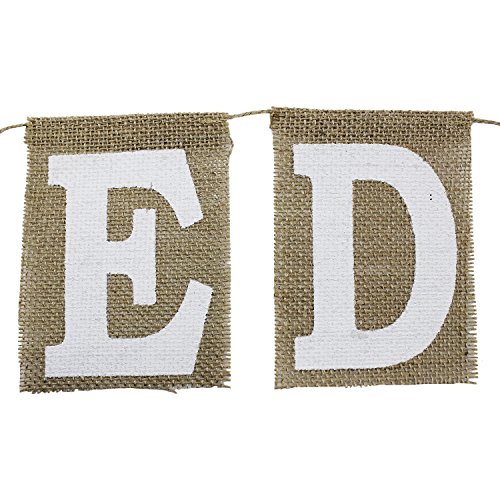 PsmGoods® Vintage-Just Married Jute Leinwand Flaggen-Fahnen hessische Flagge für Hochzeit Dekoration-weiße Spitze - 6