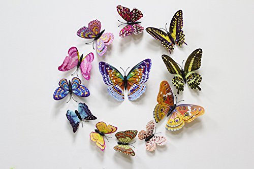 FiveRen 12 Stück 1 Packung 3D Doppelte Flügel Leuchtende Schmetterlings-Entwurfs-Abziehbild-Kunst-Wand-Aufkleber-Raum-magnetisches Hauptdekor, Mehrfarben - 2