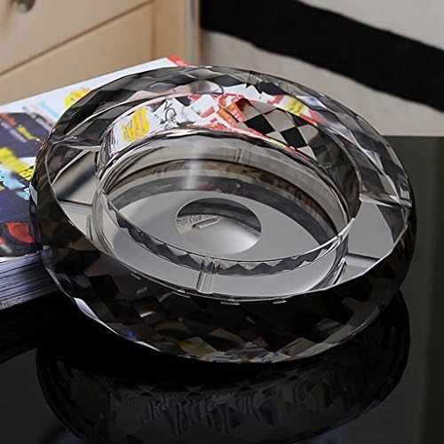 Rollsnownow Black crystal glass ashtray creative personality birthday wedding gift company gifts Outer diameter 15 * 15 * 4 cm, inner diameter 9.5 * 9.5 * 2.5 cm