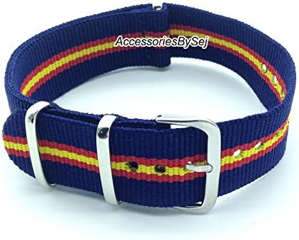 G10 NATO MOD NYLON WATCH STRAP, Choice of Styles &amp; Sizes - Presented with a FREE Luxurious AccessoriesBySej ® TM Gift Pouch/Bag … (Navy/Red/Yellow 5S, 20mm)