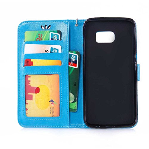 Galaxy S7 Edge Hülle Ledertasche [mit Frei Hartglas Displayschutzfolie], KKEIKO® Schutzhülle PU Leder Tasche Hülle Case für Samsung Galaxy S7 Edge, Wickelfalz Handyhülle mit Bändselloch Standfunktion Karteneinschub und Magnetverschluss, Kratzfeste Lederhülle Flip Wallet (Blau #7) - 4