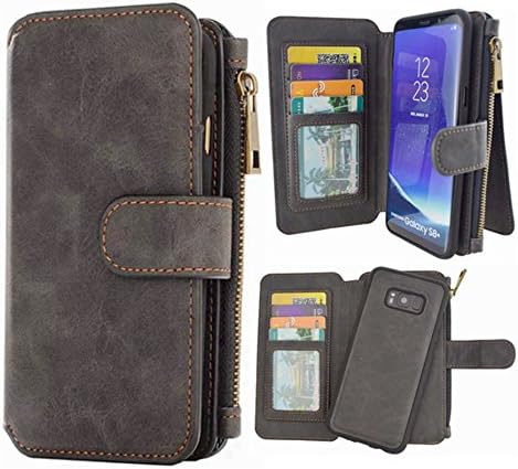 Hynice S8 Wallet case,Galaxy S8 Case PU Leather Detachable Magnetic With 14 Flip Card Holder Removable Slim Back Cover Zipper Pocket Kickstand for Samsung Galaxy S8 (14Card-Black)