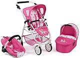 Tolles Kombi-Puppenwagen-Set mit Babywanne, Sportwagenaufsatz und Autositz