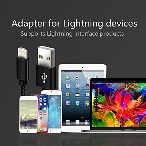 Cordon Cable Chargeur iPhone 7 Se 1m 2m 3M Cable Lightning en Nylon Tress   Synchro et Charge Rapide Cordon pour iPhone X 8 8 Plus 7 7 Plus SE 6 6s 6 5 5s iPad Pro Air Mini-Noir Lot de 5