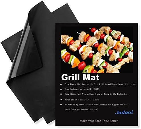 Jadaol Non Stick BBQ Grill Mat Set of 2-Resuable Oven Liner-Easy-Clean Cookware Safe Cooking Sheets for Gas, Electric, Convection, Dutch, Pizza and Toaster Ovens-Black