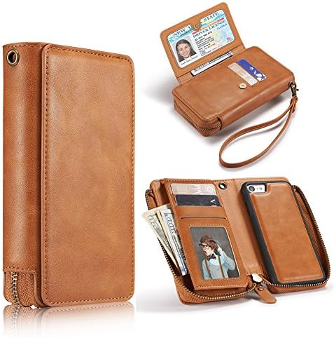 iPhone 7 Case ,Gasin Leather Wallet Case with 12 card slot and Magnet Removable Back Cover,[Slim][Purse],Black,for Apple iPhone 7