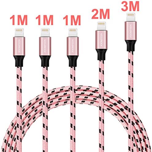 Lightning Cable, JOOMFEEN iPhone Charger 5Pack 3FT 3FT 3FT 6FT 10FT Extra Long Nylon Braided Cord to USB Charging for iPhone 7/7 Plus/6/6 Plus/6S/6S Plus,SE/5S/5,iPad,iPod Nano 7 (Black&amp;RoseG)