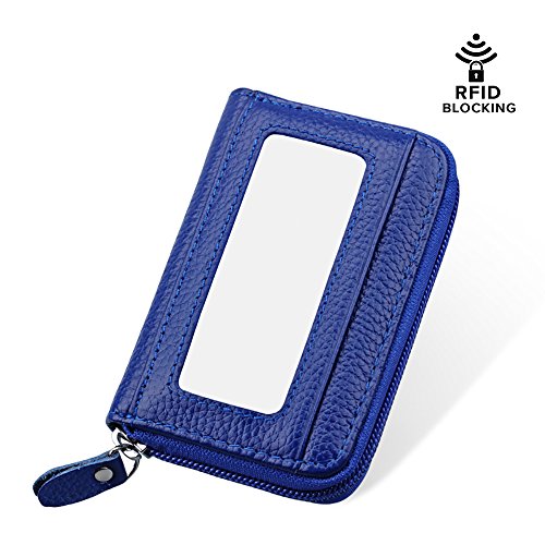 Preisvergleich Produktbild Mengshen RFID Blocking Wallet für Frauen Damen, ausgezeichnete Kreditkarten-Schutz, Kunstleder, schlank mit großer Kapazität, PX08 Blau